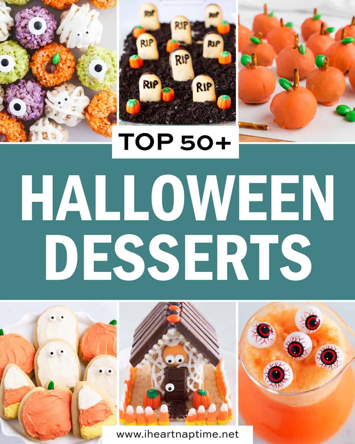 Top 50+ Halloween desserts - These Halloween dessert recipes are the perfect options to reach for this season! Whether you are enjoying the holiday with adult friends or with a classroom of kids, there is an option for everyone in this collection. Top halloween desserts collage.