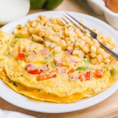 Western omelette on a white plate.