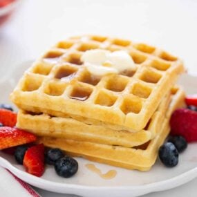 Stack of buttermilk waffles.