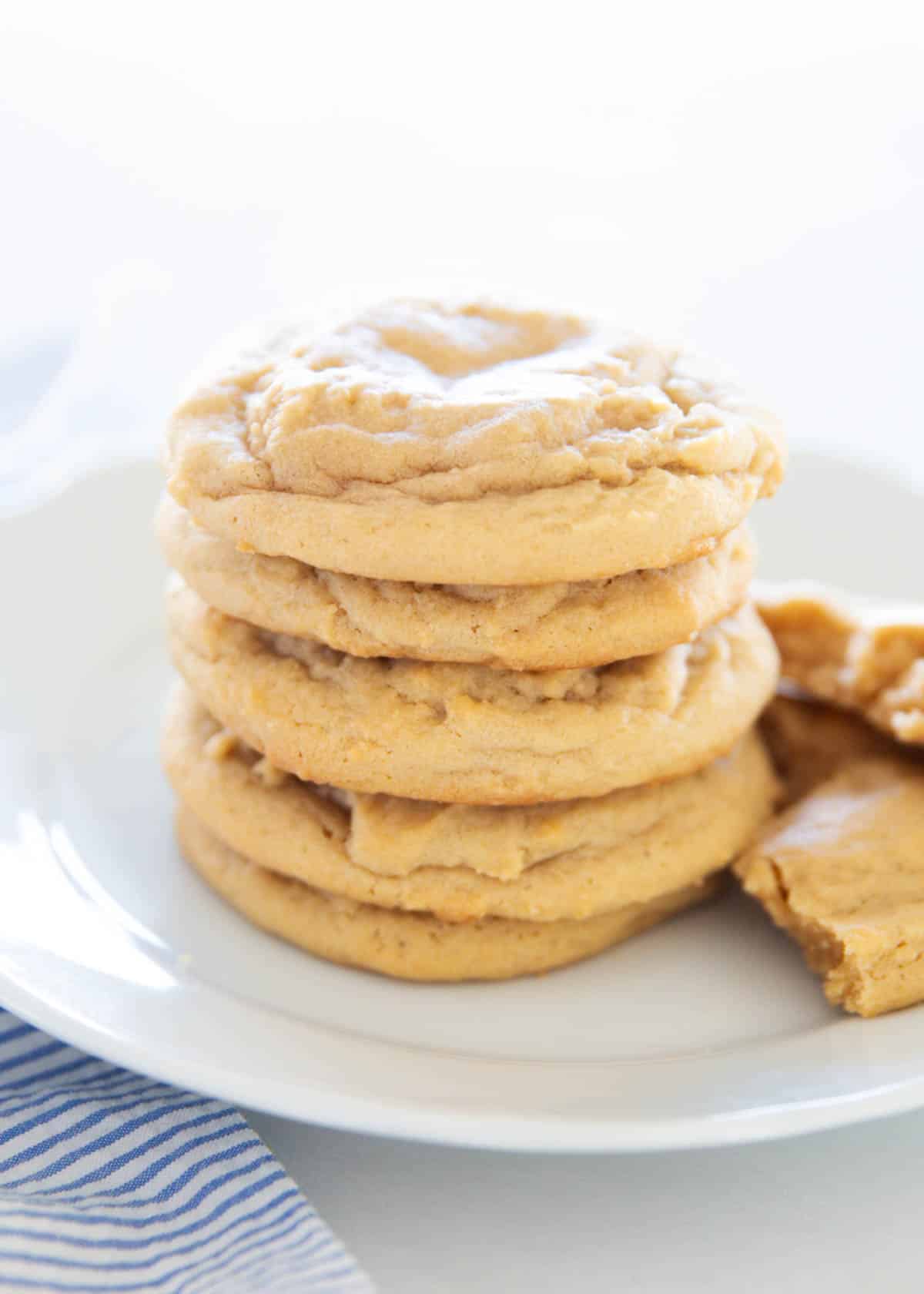 These chocolate chipless cookies are just as soft and chewy as a chocolate chip cookie but without any chocolate. They are perfect for those that are not a fan of chocolate! Stack of chocolate chipless cookies.