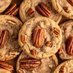 Stacked butter pecan cookies.