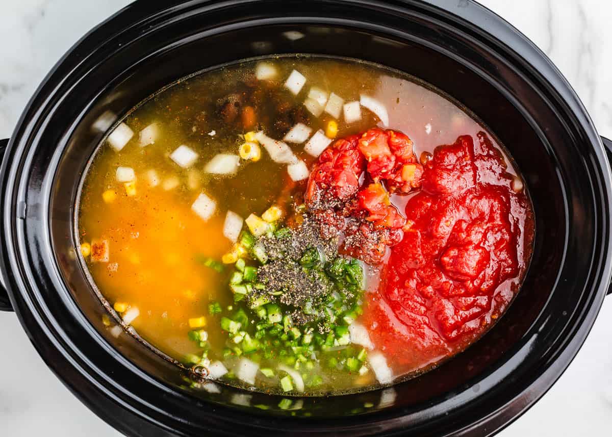 Crockpot Chicken Tortilla Soup in a pot.