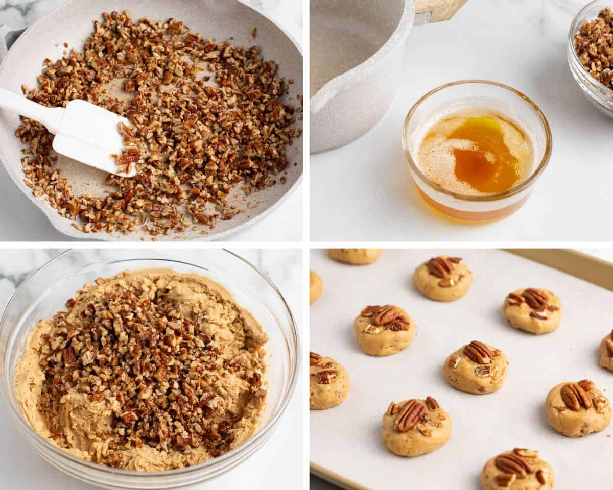 Showing how to make butter pecan cookies.
