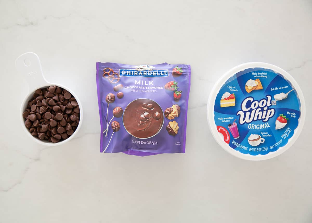 Cool whip candy ingredients on counter.