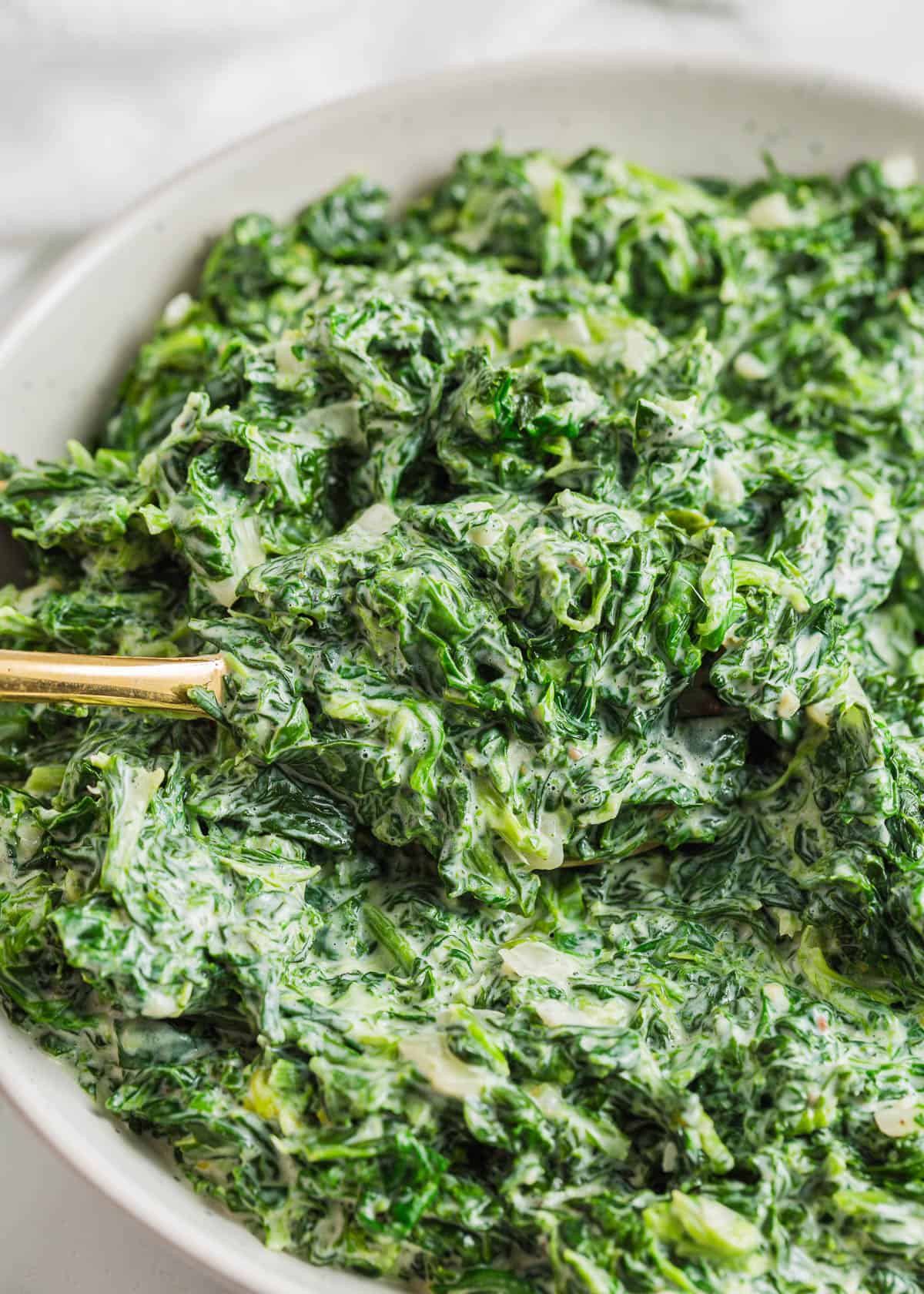 Creamed spinach in a bowl.