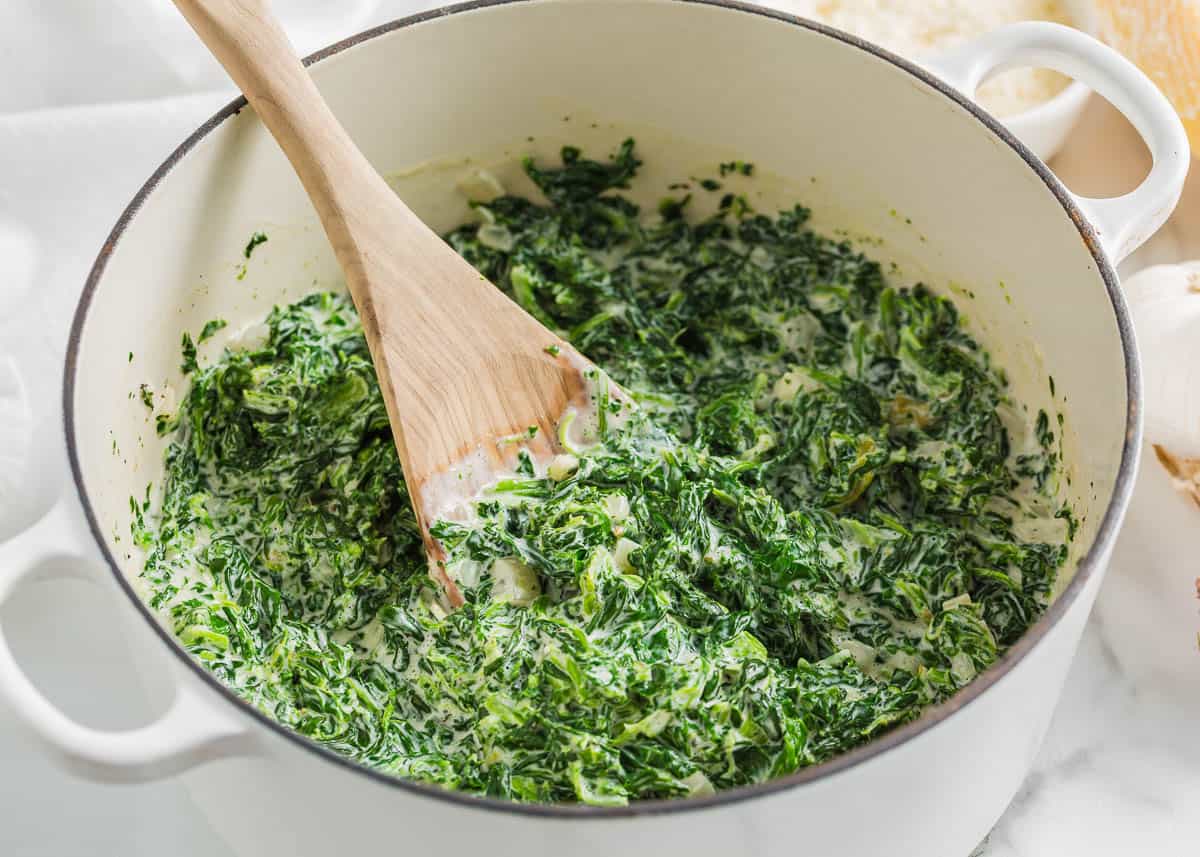 Cooking creamed spinach recipe.