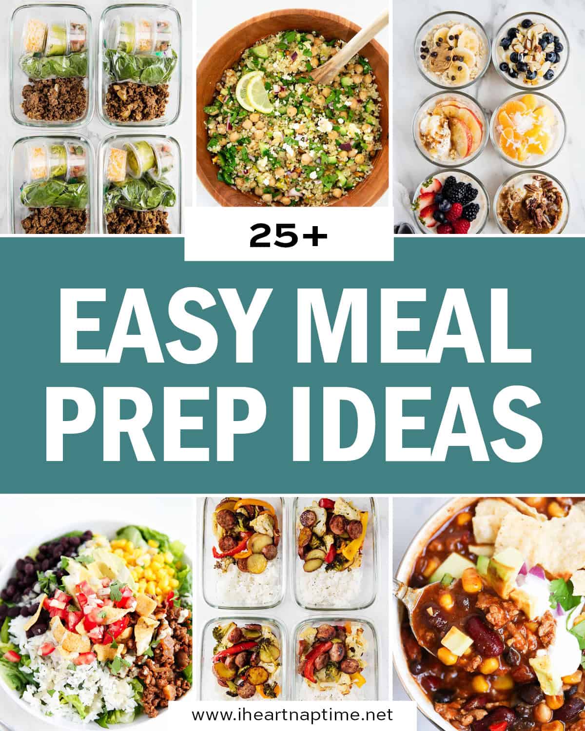 Easy, healthy and delicious recipes that will make your meal prep a success! Also includes FREE meal prep printables that are perfect for getting organized and planning ahead. A collage of recipes for meal prep.