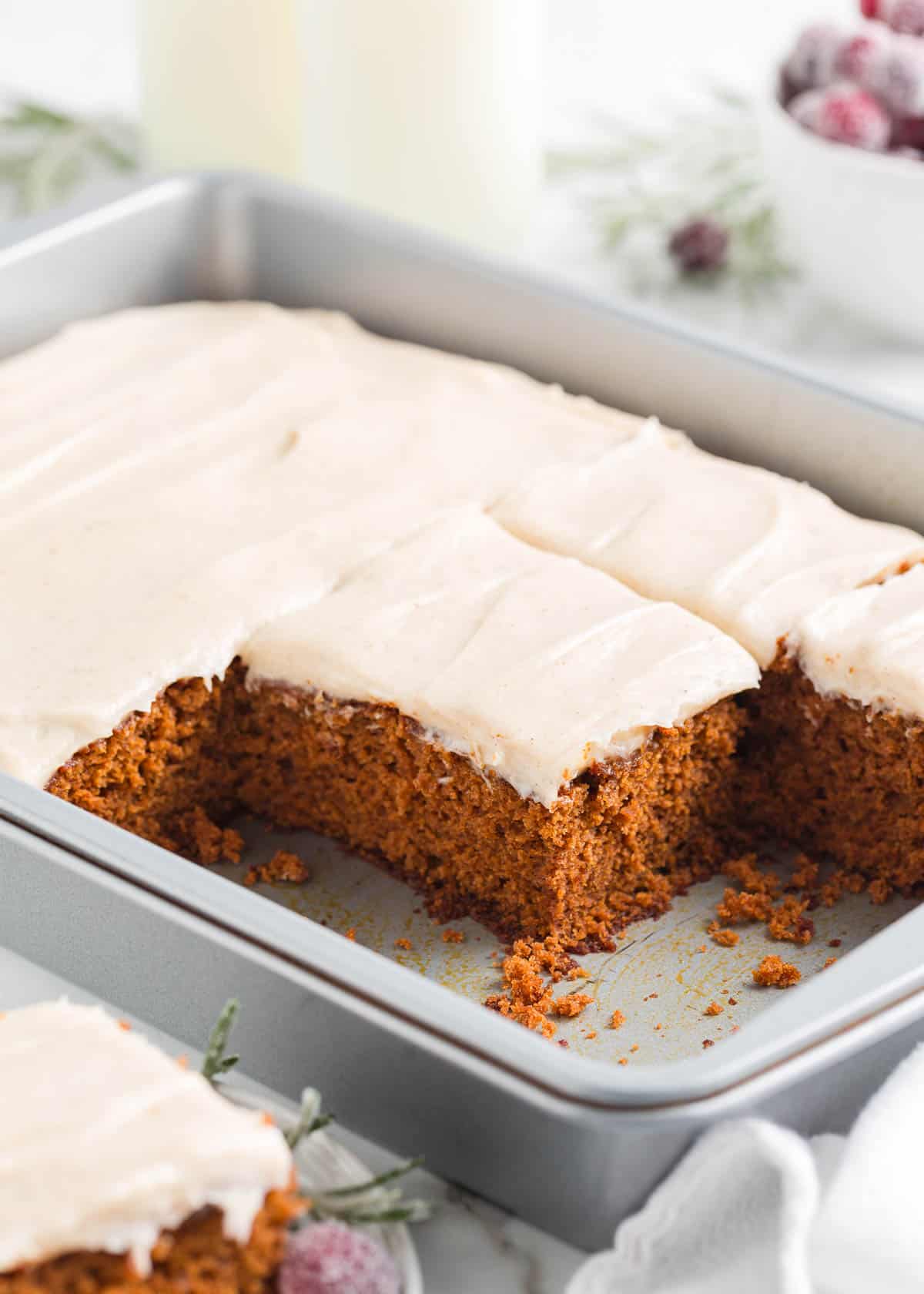 Gingerbread cake with frosting.