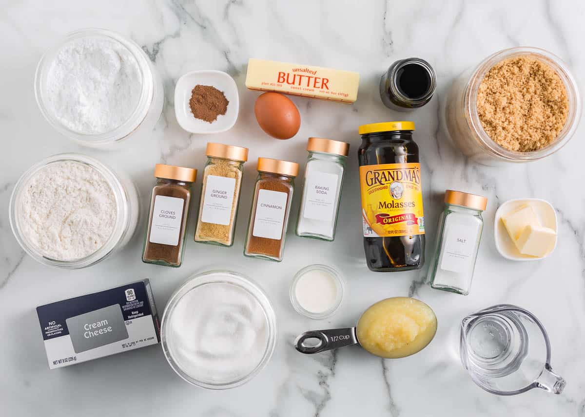 Gingerbread cake ingredients on the counter.
