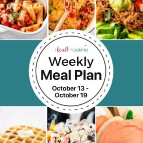 Photo collage of recipes for I Heart Naptime weekly meal plan.