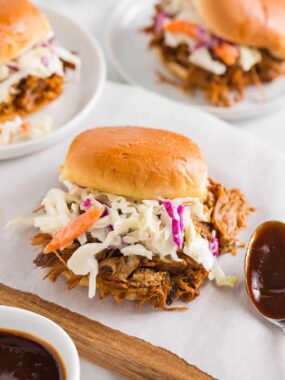 Pulled pork sliders with slaw.