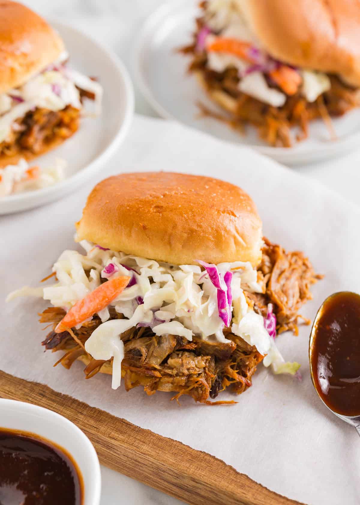 Pulled pork sliders with slaw.