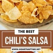 Chili's salsa in a bowl on a platter with chips/