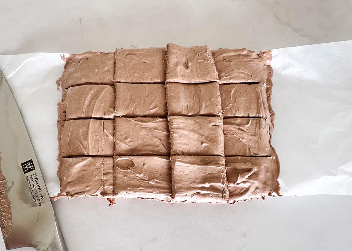 Slicing cool whip candy.