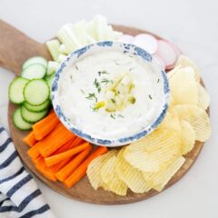Dill pickle dip on a platter.