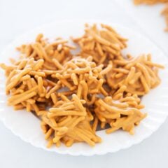 Haystacks on a white plate.
