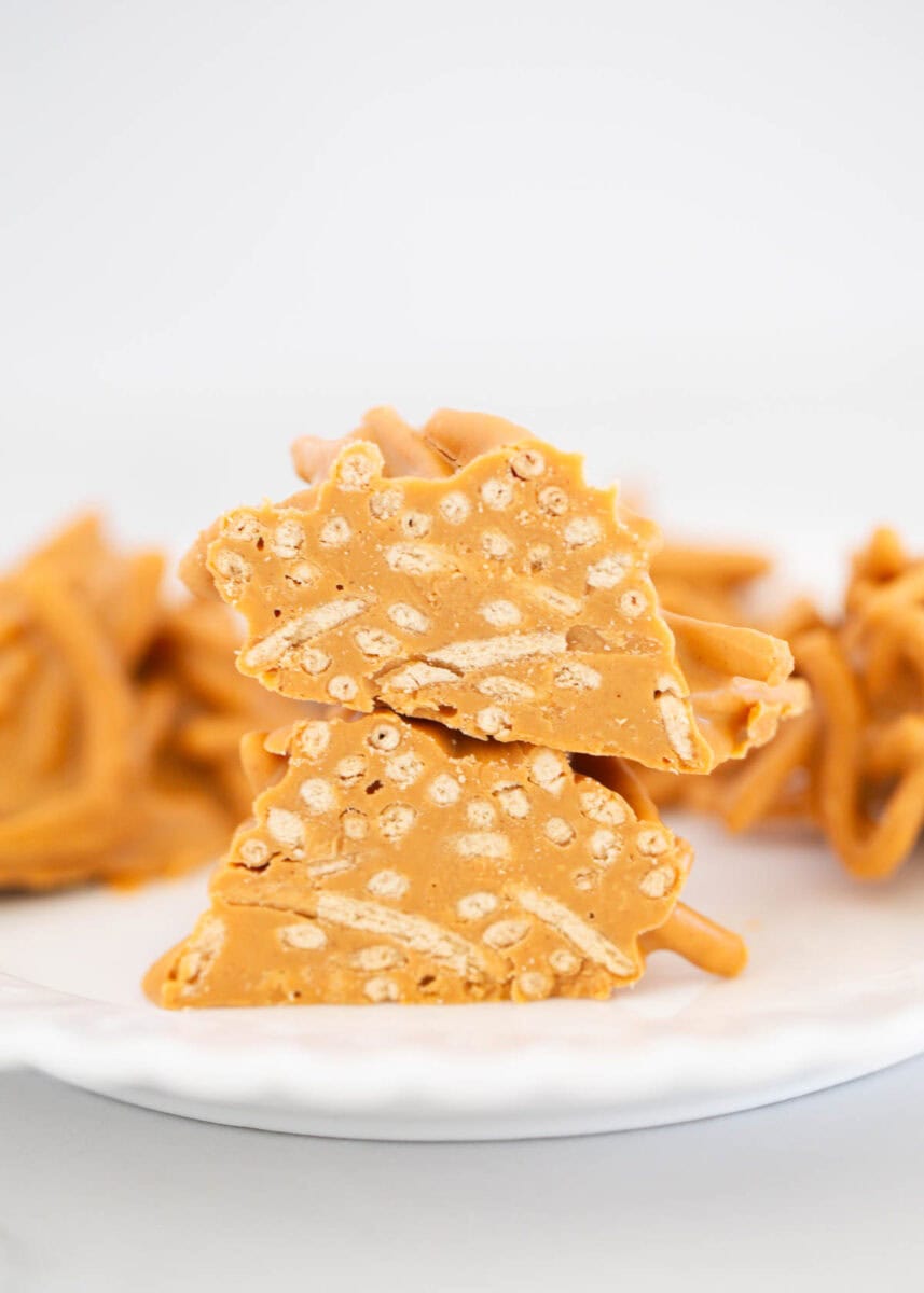 Haystack cookies stacked.