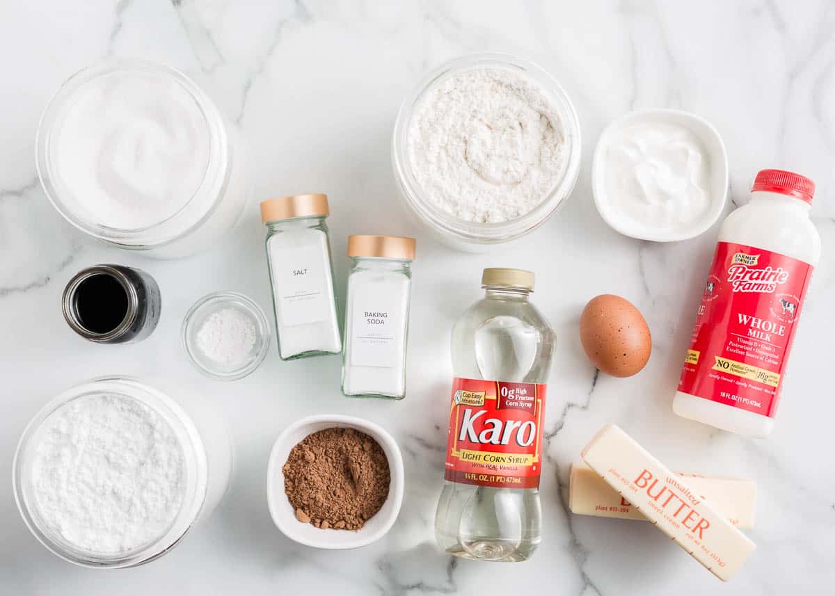 Black and white cookie ingredients on counter.