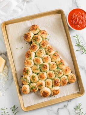 Christmas tree pull apart bread on a pan.