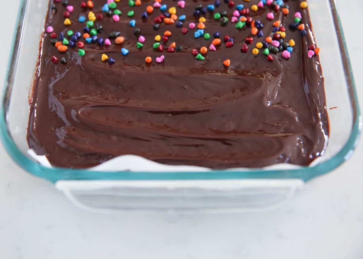 Homemade cosmic brownies with rainbow chip sprinkles.