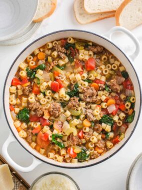 A pot of Italian sausage soup.
