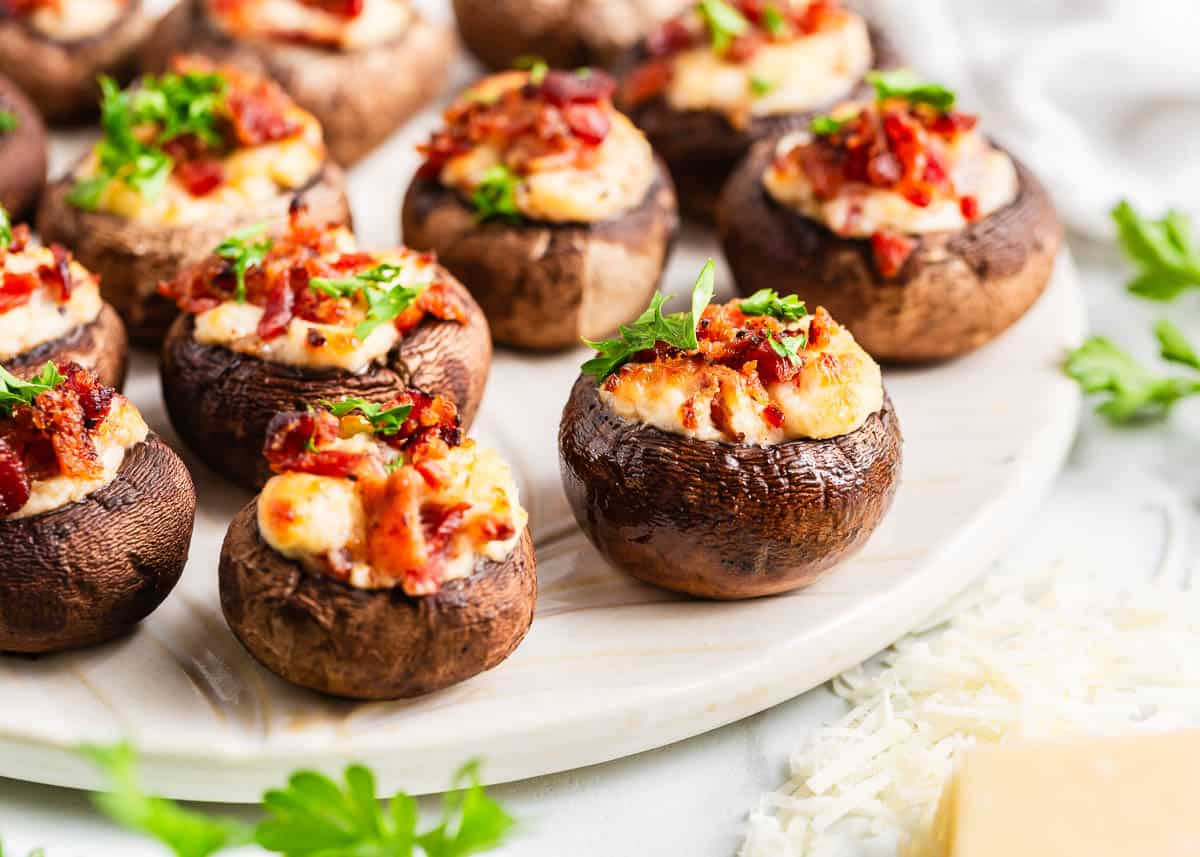 Stuffed mushrooms on a plate.