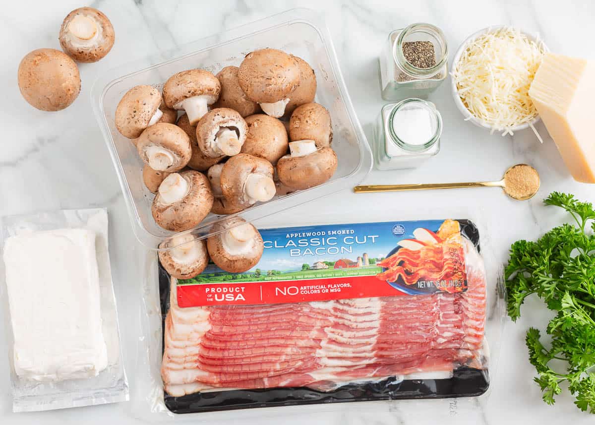 Stuffed mushroom ingredients on the counter.