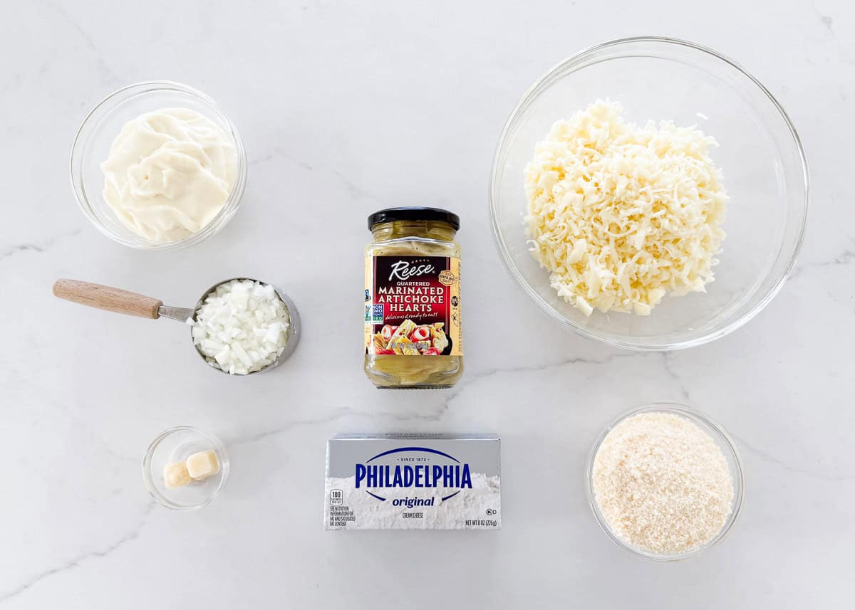 Artichoke dip ingredients.