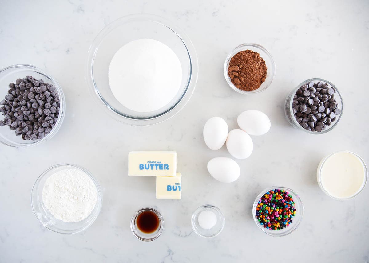 Cosmic brownie recipe ingredients on the counter.