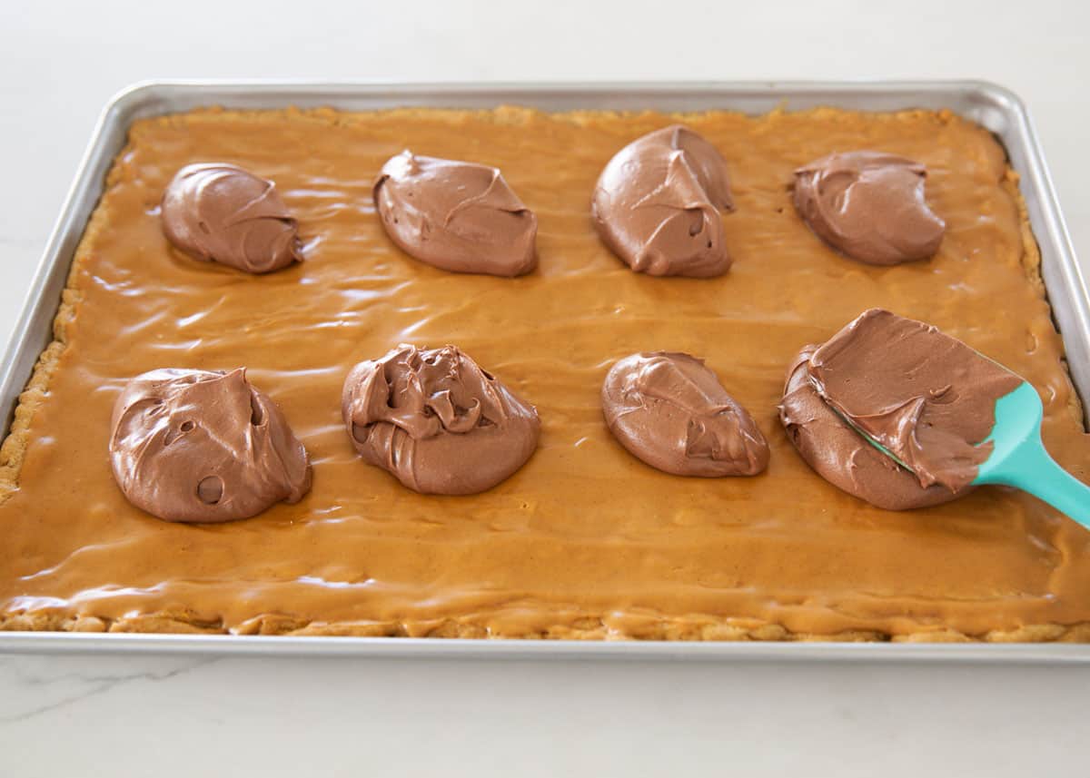 Dollops for frosting on lunch lady peanut butter bars.