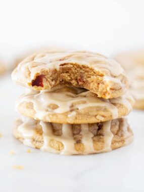 Stacked maple cookies.