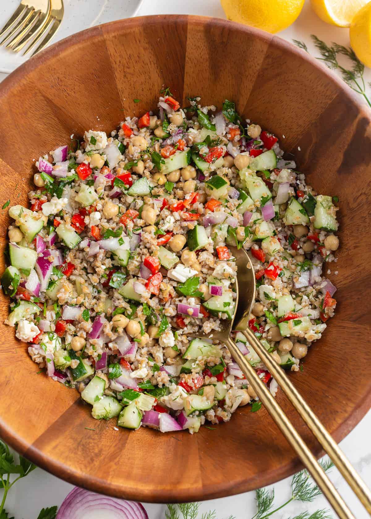Bulgur salad in bowl.