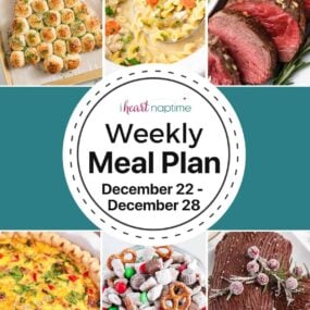 A collage of recipe photos for I Heart Naptime weekly meal plan.