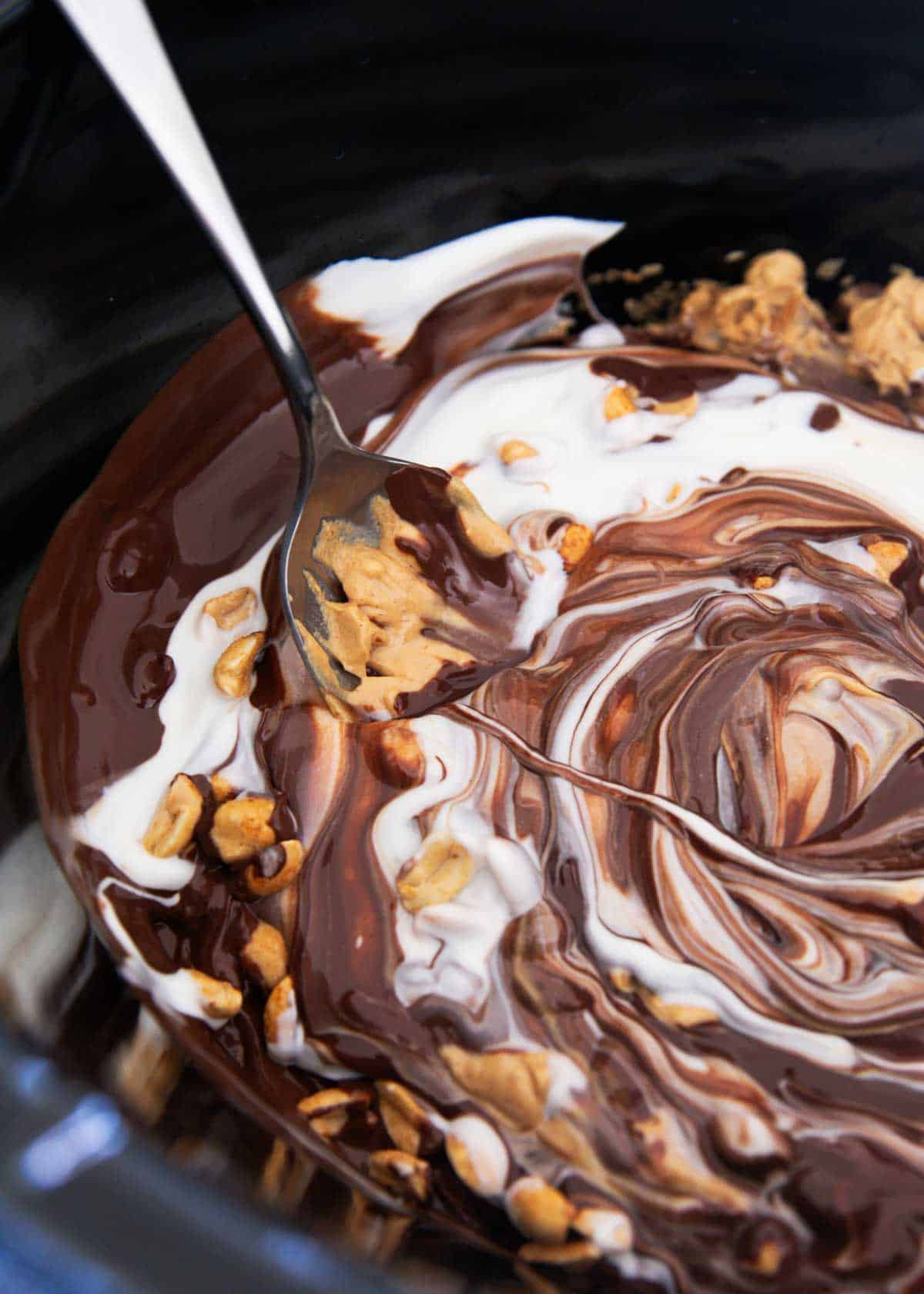 Showing how to make crockpot candy.