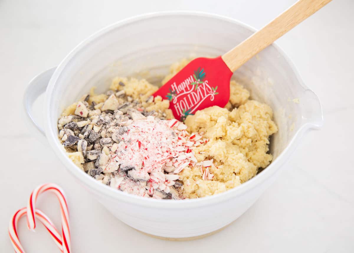 Showing how to make peppermint sugar cookies.
