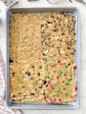 Sheet pan cookie dough in pan.