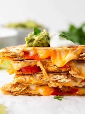 A stack of chicken quesadillas.