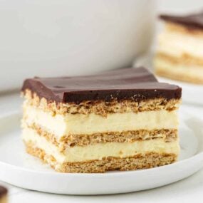 Eclair cake on a plate.