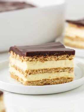 Eclair cake on a plate.