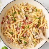 Marry me chicken pasta in a skillet.