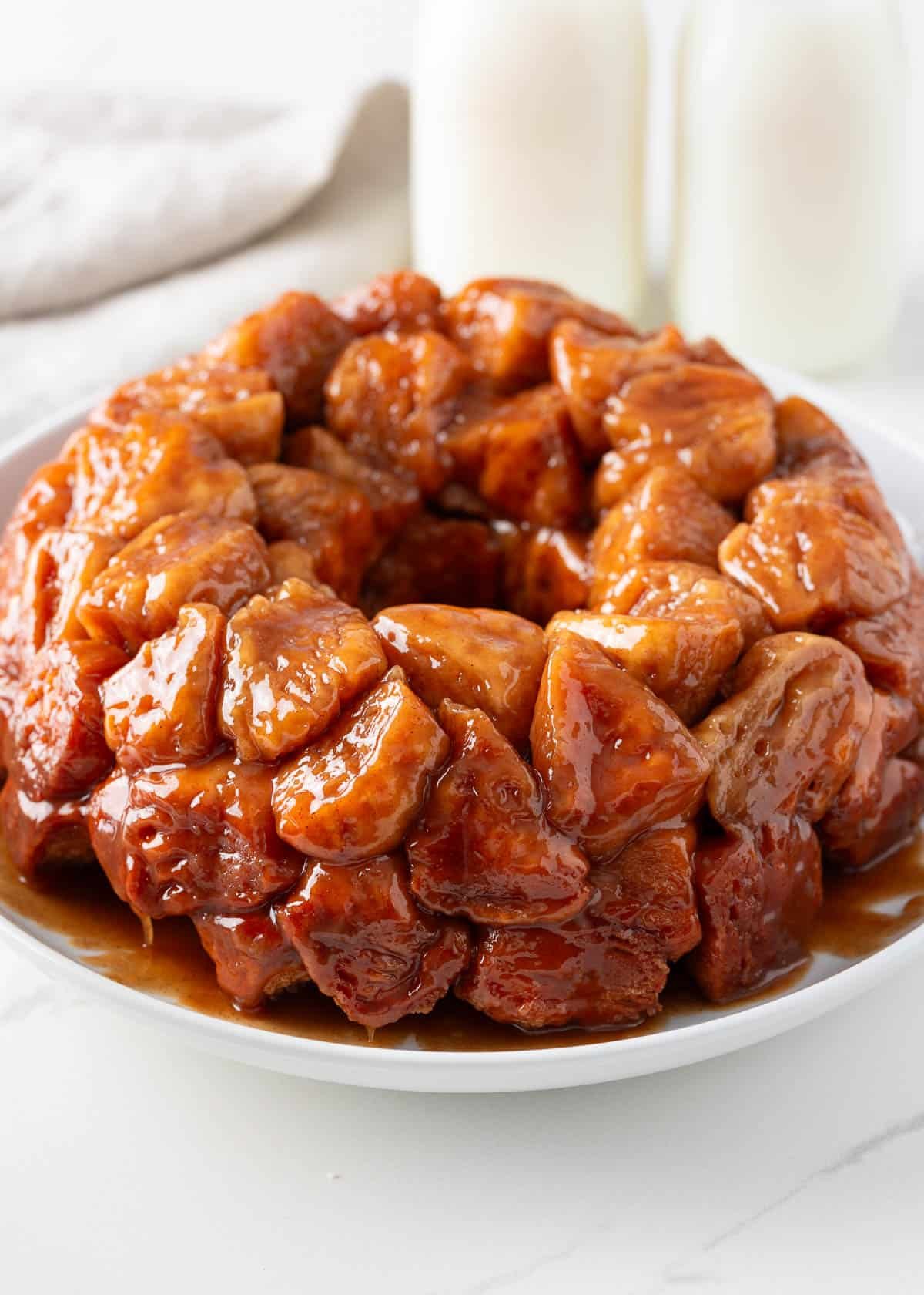 Monkey bread on a white plate.