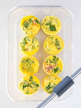 Cottage cheese egg bites in meal prep container.