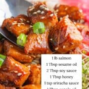 Salmon bites in a bowl.