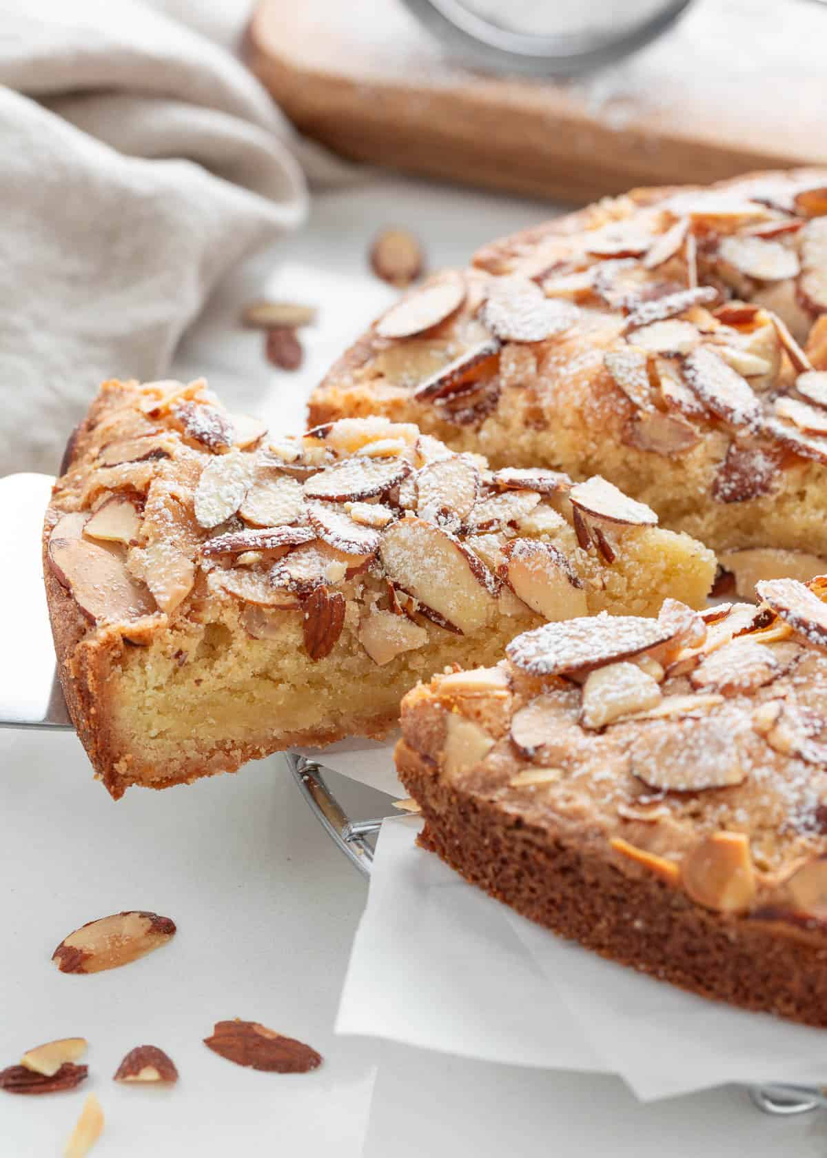 Slice of almond cake.