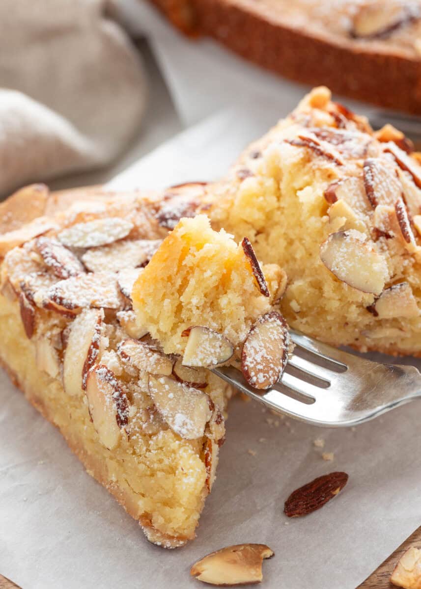 Slice of almond cake.