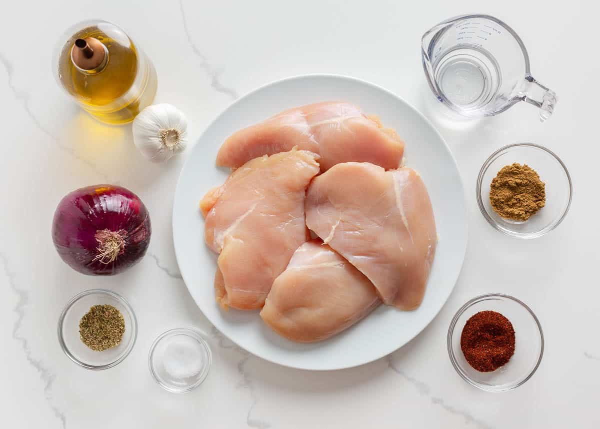 Chipotle chicken ingredients on counter.