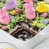 Easter dirt cake in a baking dish.