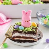Easter dirt cake on a plate.