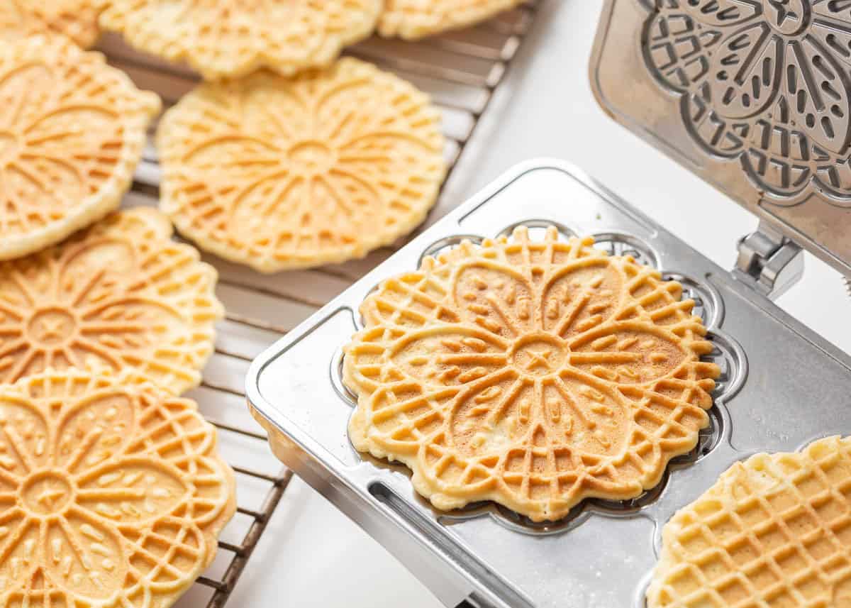 Pizzelle on pizzelle maker.