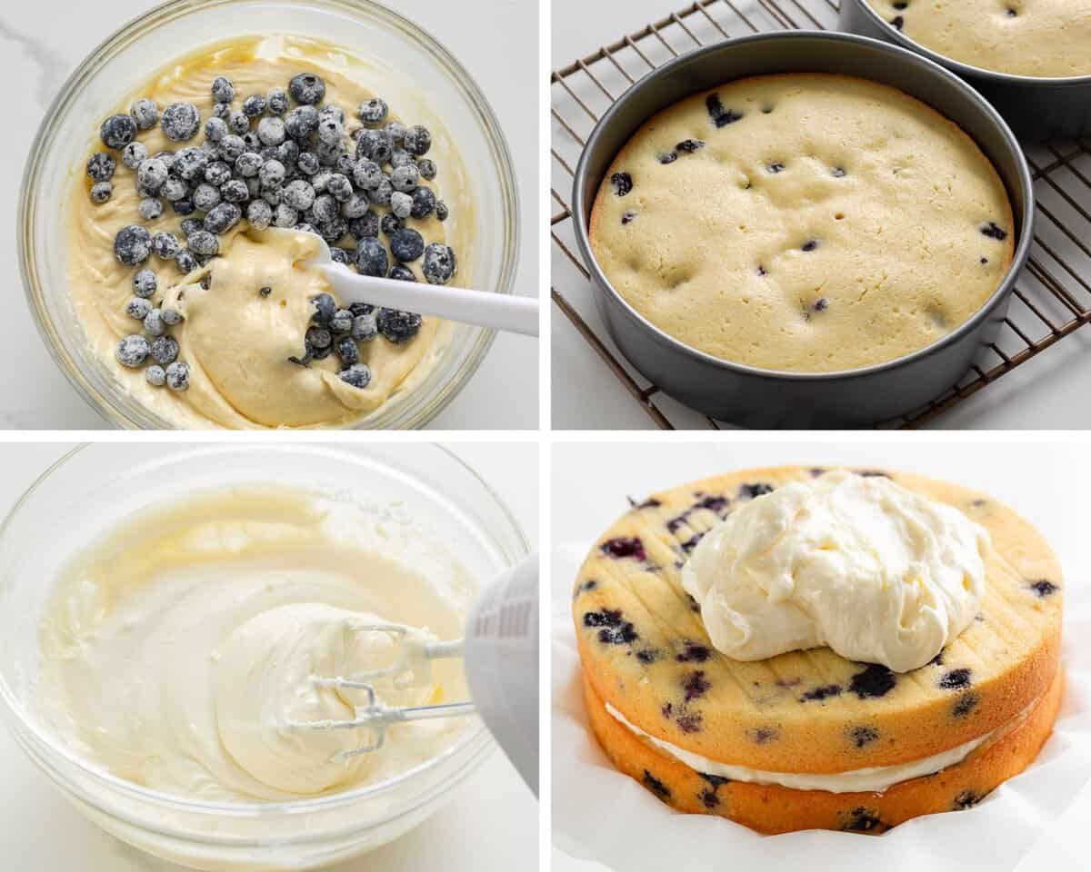 Making lemon blueberry layer cake with lemon cream cheese frosting.